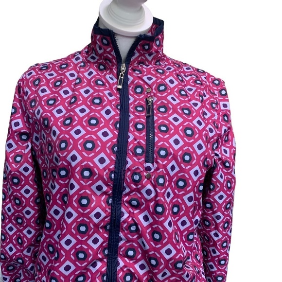 Izod Golf Pinkish Purple Geometric Print Full Zip Windbreaker Jacket - Picture 2 of 9